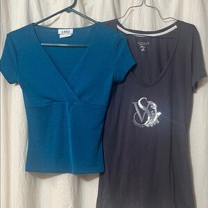 Lot of 2 tops, Deep Blue V-Neck Short Sleeve Top and VS casual sleep shirt